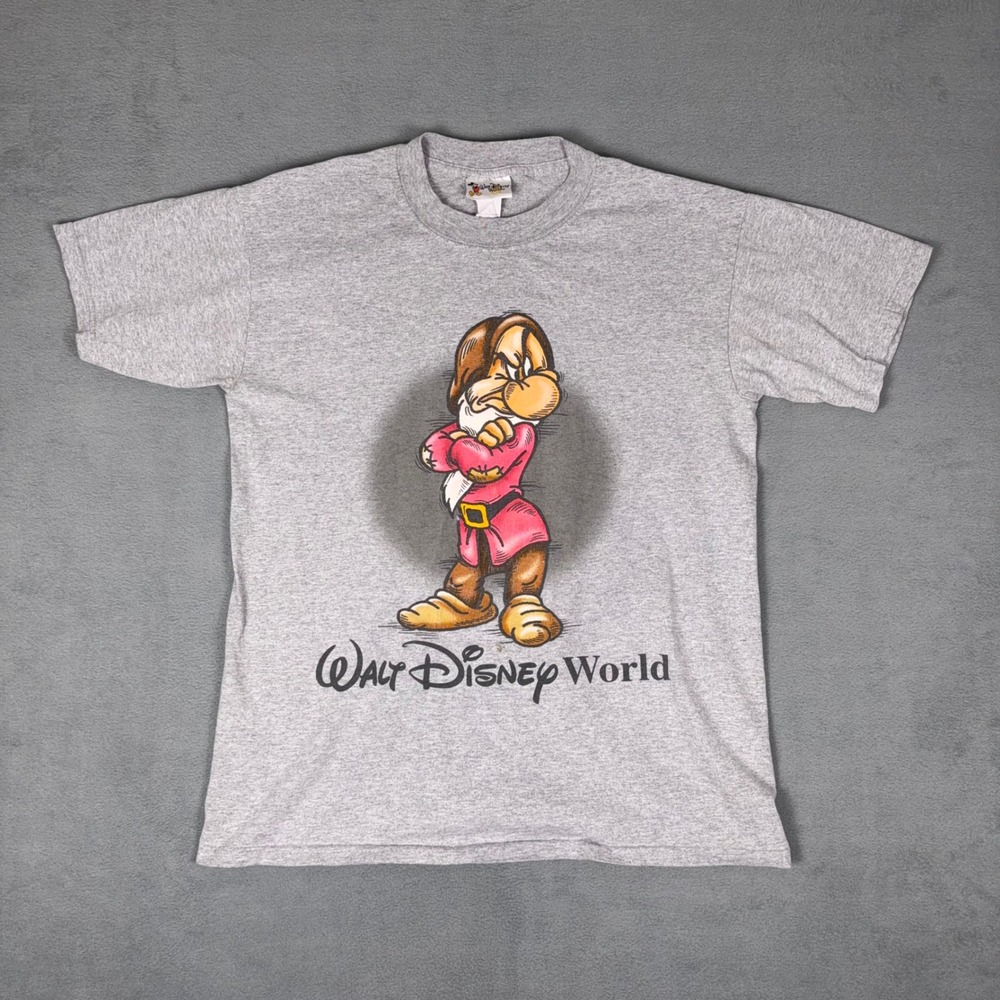 Walt Disney World Grumpy T-Shirt Gray Snow White Seven Dwarfs Graphic Tee Small